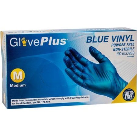 AMMEX Vinyl Disposable Gloves, 4 mil Palm, Vinyl, Powder-Free, M, Blue IVBPF44100